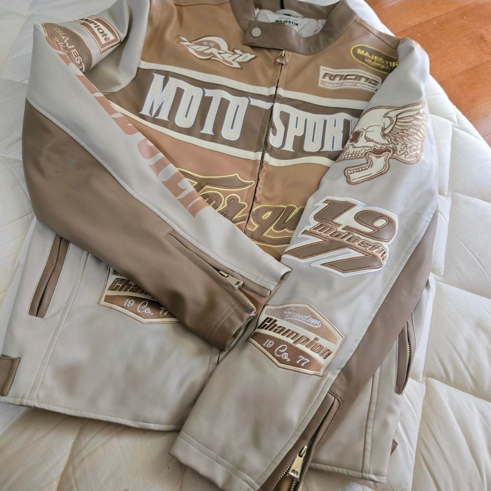 Majestic Moto Sports Torque Men’s Leather Jacket - Tan & Cream - Picture 3 of 8